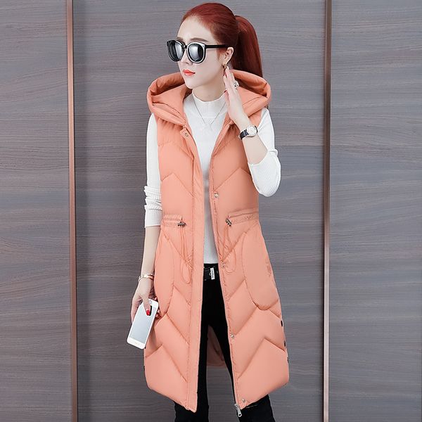women hooded cotton vest 2019 new korean winter fashion solid patchwork sleeveless zipper pockets elastic waist long outerwear, Black;white
women hooded cotton vest 2019 new korean winter fashion solid patchwork sleeveless zipper pockets elastic waist long outerwear, Black;white