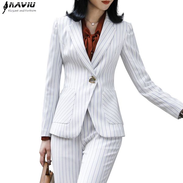 women's suits & blazers 2021 fashion stripes pants women business interview long sleeve blazer and trousers office ladies plus size wor, White;black
women's suits & blazers 2021 fashion stripes pants women business interview long sleeve blazer and trousers office ladies plus size wor, White;black