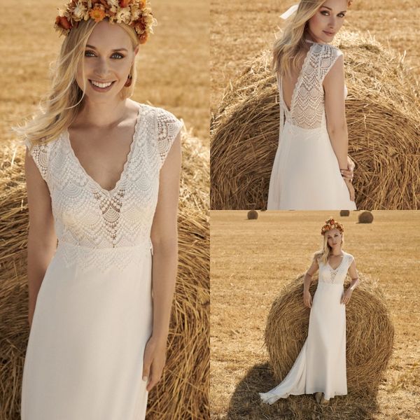 modest rembo styling bohemian simple v neck sleeveless backless wedding dresses lace tulle ruffles wedding gown ankle length robe de mariée, White
modest rembo styling bohemian simple v neck sleeveless backless wedding dresses lace tulle ruffles wedding gown ankle length robe de mariée, White