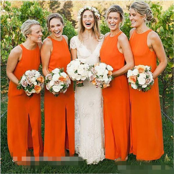 orange chiffon bridesmaid dresses 2020 side slit sleeveless jewel neck country wedding maid of honor gown formal evening wear, White;pink
orange chiffon bridesmaid dresses 2020 side slit sleeveless jewel neck country wedding maid of honor gown formal evening wear, White;pink