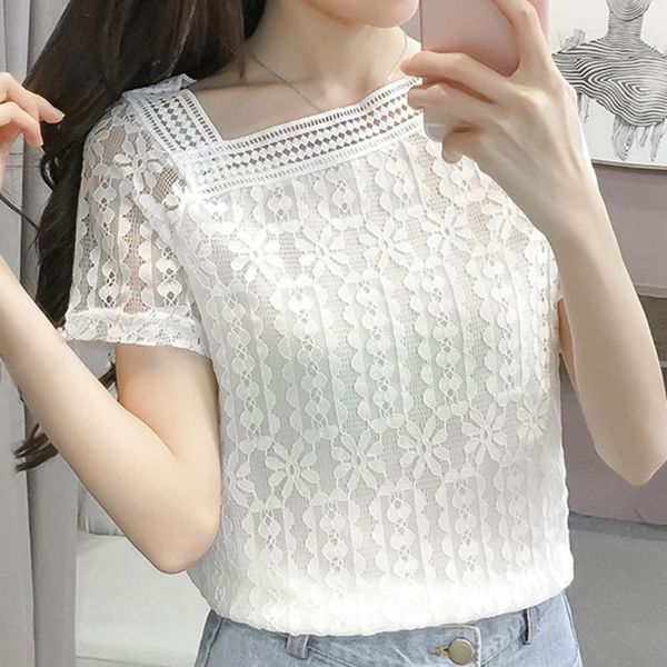 women's blouses lace square collar short sleeve solid color slim summer casual blusas de encaje bluzki damskie letnie, White
women's blouses lace square collar short sleeve solid color slim summer casual blusas de encaje bluzki damskie letnie, White