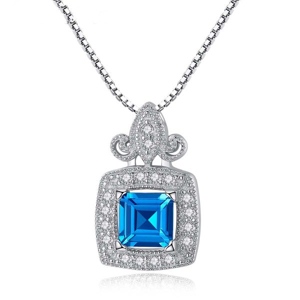 

Big Stone Luxury Women's 925 Sterling Silver Fine Jewelry 6*6mm Princess Cut London Blue Topaz Pendant Necklace Drop Shipping