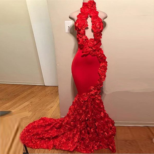 new elegant red high neck prom dress formal party gowns rose flowers keyhole sweep train custom made evening dresses, Black
new elegant red high neck prom dress formal party gowns rose flowers keyhole sweep train custom made evening dresses, Black
