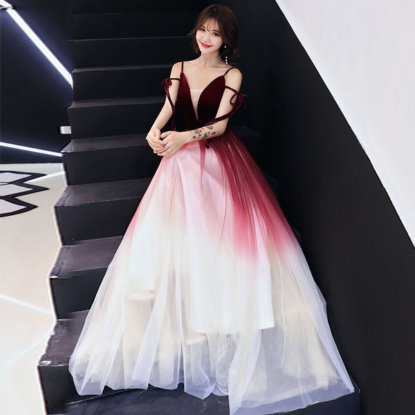 

wedding toast dress 2019 new summer fashion gradient elegant married female sense was thin long evening dress female s-xxl, Red