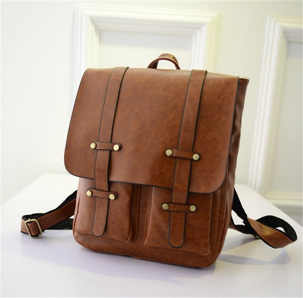 korean style retro leather belt decoration backpack for middle school students small fresh brown backpack
korean style retro leather belt decoration backpack for middle school students small fresh brown backpack