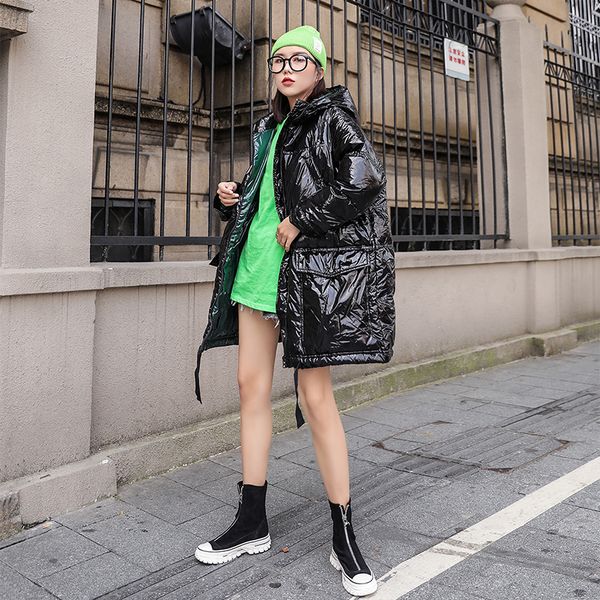 winter warm glossy cotton jacket women loose medium long hooded bread down cotton padded jacket parkas mujer coat, Black
winter warm glossy cotton jacket women loose medium long hooded bread down cotton padded jacket parkas mujer coat, Black