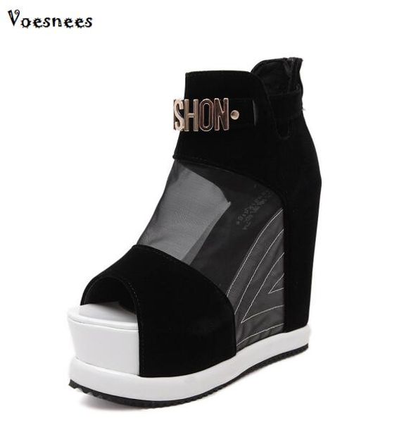 new flock ankl boots shoes women summer hollow high slope with the fish mouth single shoes thick bottom wedges short boots, Black
new flock ankl boots shoes women summer hollow high slope with the fish mouth single shoes thick bottom wedges short boots, Black