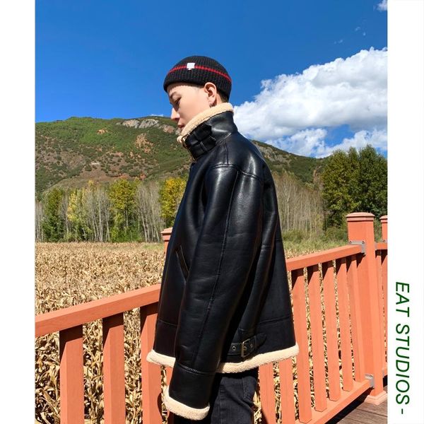 winter new men's warm lapel short fur one lamb wool motorcycle leather jacket male trend thick leather jacket coat, Black
winter new men's warm lapel short fur one lamb wool motorcycle leather jacket male trend thick leather jacket coat, Black