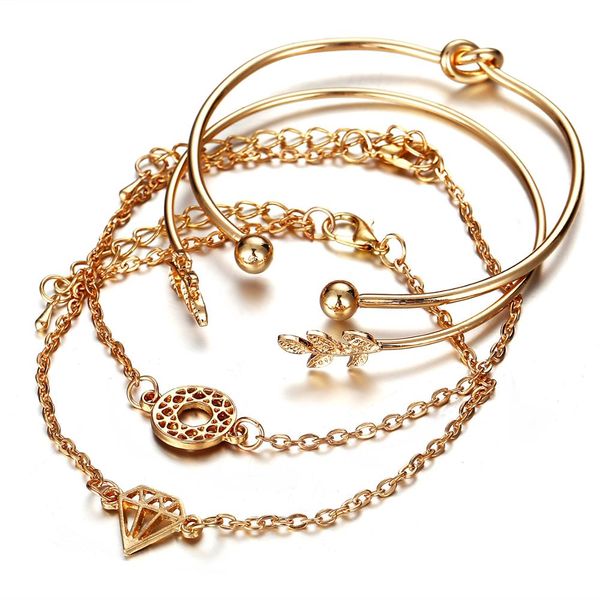 4pcs/set fashion bohemia leaf knot hand cuff link chain charm bracelet bangle for women gold bracelets jewelry, Golden;silver
4pcs/set fashion bohemia leaf knot hand cuff link chain charm bracelet bangle for women gold bracelets jewelry, Golden;silver