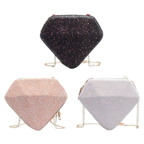 creative diamond shaped shoulder bag sequins women chain crossbody bags