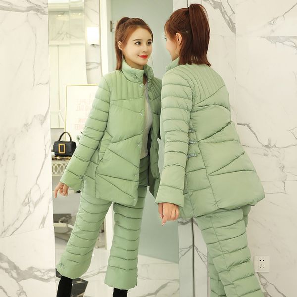 women vintage winter down cotton jacket suit female fashion standing collar pockets warm two piece set slim outerwear pants h207, White
women vintage winter down cotton jacket suit female fashion standing collar pockets warm two piece set slim outerwear pants h207, White