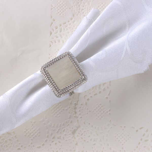 modern wedding accents shiny silver plating with square shape white mother of pearl framed alloy napkin rings set of 12 pieces
modern wedding accents shiny silver plating with square shape white mother of pearl framed alloy napkin rings set of 12 pieces