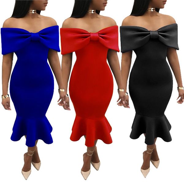 bow ruffles trumpet celebrity evening party mid dress 2019 new women bodycon dresses slash neck short sleeve black red dress, Black;gray
bow ruffles trumpet celebrity evening party mid dress 2019 new women bodycon dresses slash neck short sleeve black red dress, Black;gray