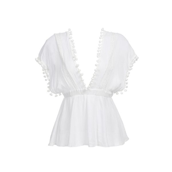 women summer loose shirt casual ladies sleeveless white tees lace new tassel ball deep v-neck t shirt
women summer loose shirt casual ladies sleeveless white tees lace new tassel ball deep v-neck t shirt