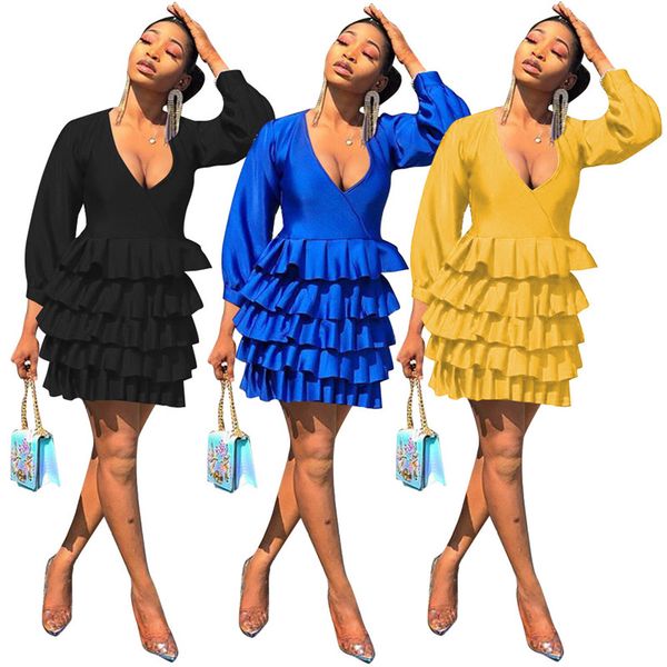 women designer dresses autumn fashion ruffle dress v neck long sleeve club party women clothing, Black;gray
women designer dresses autumn fashion ruffle dress v neck long sleeve club party women clothing, Black;gray