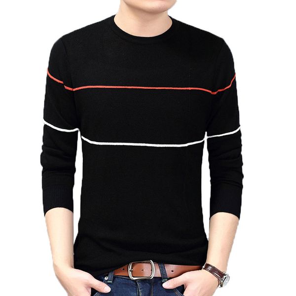 2018 autumn winter new men's sweater fashion casual slim fit men's sweater striped print round neck pullover bottoming, White;black