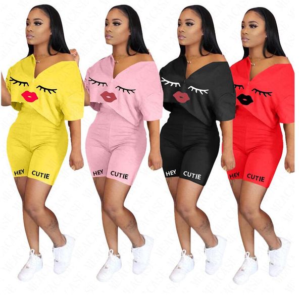 women tracksuit solid color letters hey cutie lips designer two piece set outfits short sleeves t shirt shorts summer sport suit d7102, White
women tracksuit solid color letters hey cutie lips designer two piece set outfits short sleeves t shirt shorts summer sport suit d7102, White