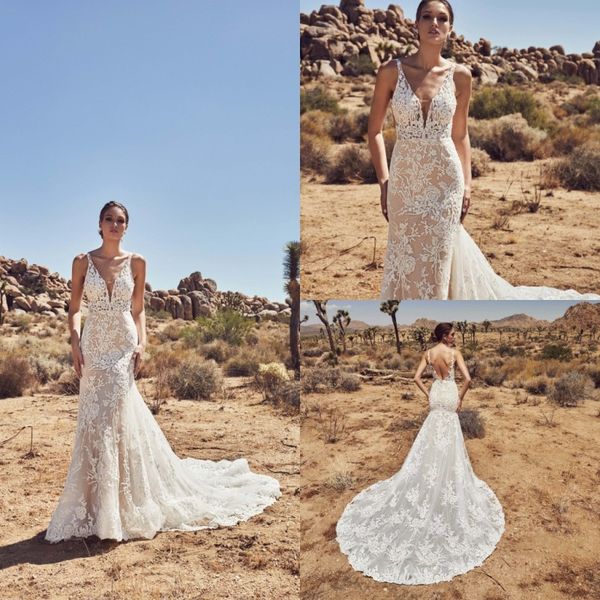 2020 elegant mermaid wedding dresses deep v neck beads backless appliques wedding dresses sweep train vestidos de novia, White
2020 elegant mermaid wedding dresses deep v neck beads backless appliques wedding dresses sweep train vestidos de novia, White