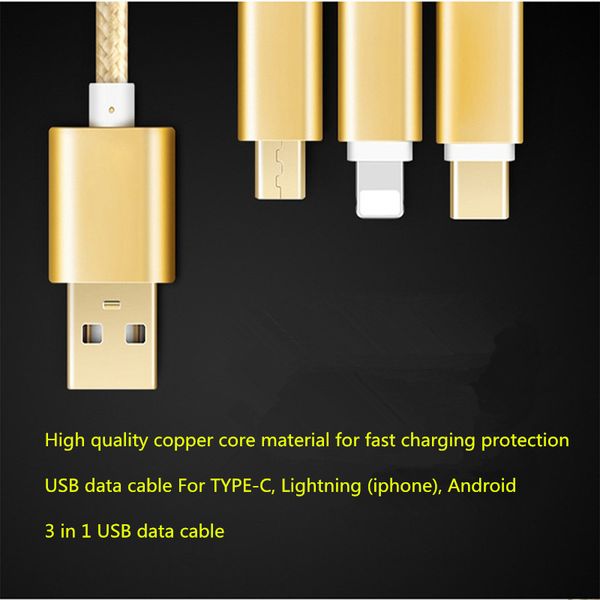 Copper core nylon 3 in 1 u b data cable 2 4a current fa t charge for type c iphone android cell phone cable
Copper core nylon 3 in 1 u b data cable 2 4a current fa t charge for type c iphone android cell phone cable