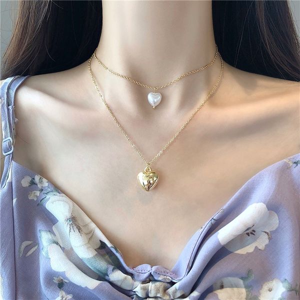 romantic double-deck heart modelling pendant necklaces lovely imitation pearl choker necklaces for women birthday present, Silver
romantic double-deck heart modelling pendant necklaces lovely imitation pearl choker necklaces for women birthday present, Silver