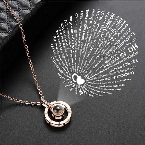 

2018 new rose gold silver 100 language i love you necklace memory projection pendant wedding letter necklace wholesale