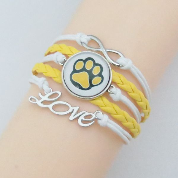 love paw bracelets loe bear bracelet paw charm fashion white leather with yellow rope bracelet, Golden;silver
love paw bracelets loe bear bracelet paw charm fashion white leather with yellow rope bracelet, Golden;silver