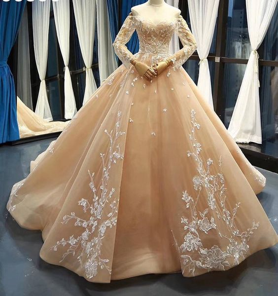 2019 new champagne wedding dresses off shoulder long sleeves a line bridal gowns lace appliqued country wedding dress custom, White
2019 new champagne wedding dresses off shoulder long sleeves a line bridal gowns lace appliqued country wedding dress custom, White