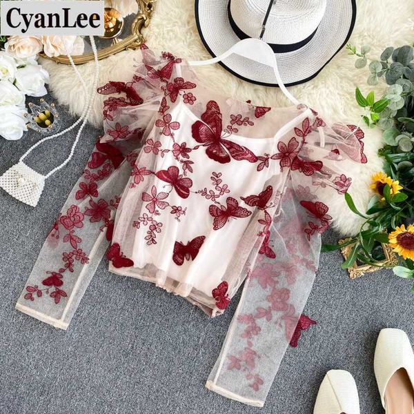 cyanlee elegant long sleeve back zipper blouse embroidery gauze see through female fashion shirts two piece korean set, White
cyanlee elegant long sleeve back zipper blouse embroidery gauze see through female fashion shirts two piece korean set, White