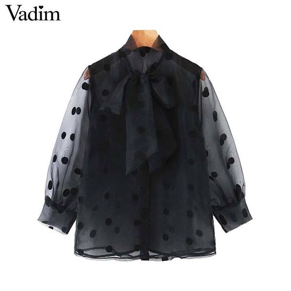 vadim women black organza patchwork dot blouse transparent bow tie collar three quarter sleeve shirt female chic lb555, White
vadim women black organza patchwork dot blouse transparent bow tie collar three quarter sleeve shirt female chic lb555, White