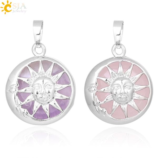 csja moon sun god pendant for necklace amulets silver color box natural stone round beads crystal quartz women men jewelry f371
csja moon sun god pendant for necklace amulets silver color box natural stone round beads crystal quartz women men jewelry f371