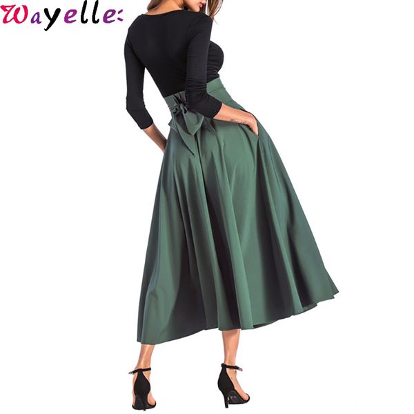 european women skirt 2019 new slit long vintage lady maxi skirt fashion pleated lace up bow elegant female party plus size, Black
european women skirt 2019 new slit long vintage lady maxi skirt fashion pleated lace up bow elegant female party plus size, Black