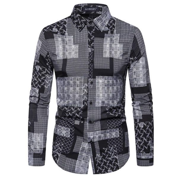 men's casual shirts 2021 eu size spring mens long sleeve fashion print male dress slim fit, White;black
men's casual shirts 2021 eu size spring mens long sleeve fashion print male dress slim fit, White;black