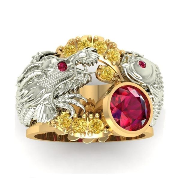 exquisite two tone solid yellow ring asian good luck dragon lucky koi carp ethnic style amulet jewelry birthday anniversary gift, Golden;silver
exquisite two tone solid yellow ring asian good luck dragon lucky koi carp ethnic style amulet jewelry birthday anniversary gift, Golden;silver