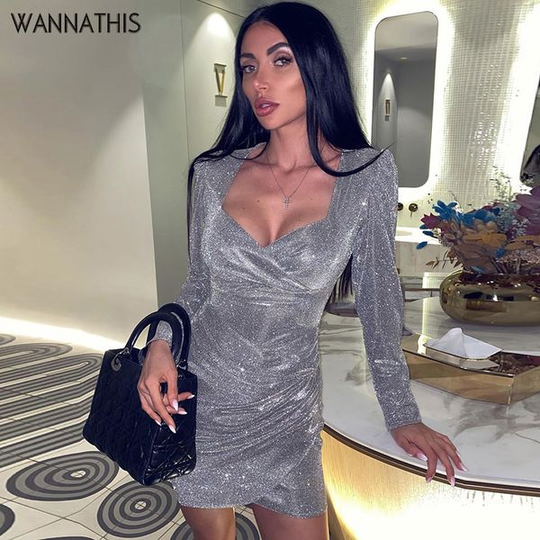 wannathis silver v-neck long sleeve party dresses bodycon skinny fashion autumn new elegant ruched irregular hem mini dress, Black;gray
wannathis silver v-neck long sleeve party dresses bodycon skinny fashion autumn new elegant ruched irregular hem mini dress, Black;gray
