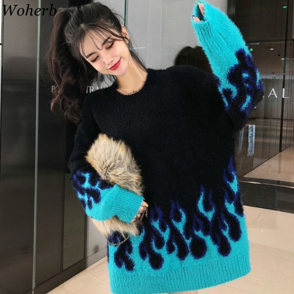 woherb pull femme o neck long sleeve sweater women vintage loose blue flame pattern pullovers jumpers fashion streetwear 91463, White;black
woherb pull femme o neck long sleeve sweater women vintage loose blue flame pattern pullovers jumpers fashion streetwear 91463, White;black