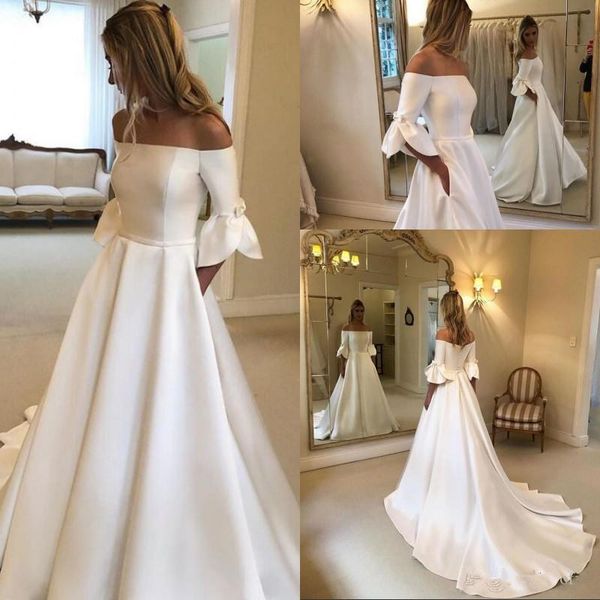 off-the-shoulder country wedding dresses 2020 new sweep train half sleeve satin a-line bridal gowns vestios de marriage custom made w302, White
off-the-shoulder country wedding dresses 2020 new sweep train half sleeve satin a-line bridal gowns vestios de marriage custom made w302, White