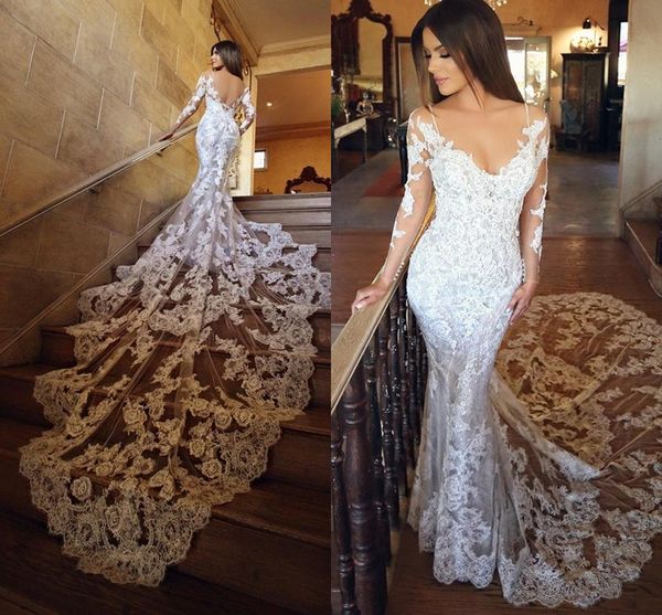 amazing chapel train lace wedding dresses mermaid 2020 poet long sleeves open back deep v-neck applique luxury bridal dress gowns, White
amazing chapel train lace wedding dresses mermaid 2020 poet long sleeves open back deep v-neck applique luxury bridal dress gowns, White