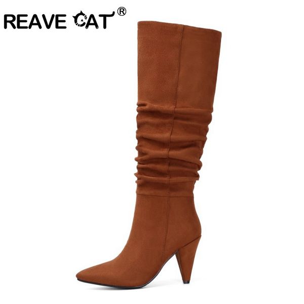 reave cat women winter shoes stretch pleated knee boots strange high heels 9cm flock pointed toe slip on bootie brown black red
reave cat women winter shoes stretch pleated knee boots strange high heels 9cm flock pointed toe slip on bootie brown black red