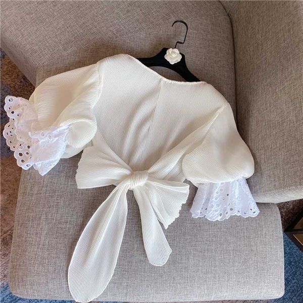 bandage bow blouses women solid chiffon shirts lantern sleeve korean vintage pleated blusas 2020 summer blouse, White
bandage bow blouses women solid chiffon shirts lantern sleeve korean vintage pleated blusas 2020 summer blouse, White