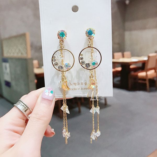 new korean circle shiny crystal tassl cute moon long drop earrings for women fashion jewelry pendientes mujer ec1952, Golden
new korean circle shiny crystal tassl cute moon long drop earrings for women fashion jewelry pendientes mujer ec1952, Golden