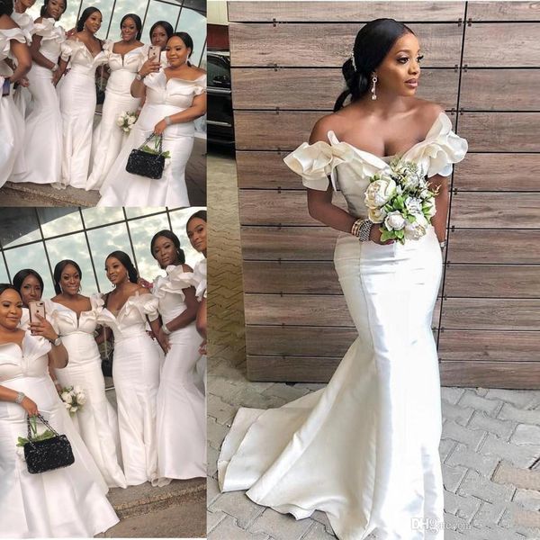 2019 off shoulder white mermaid bridesmaid dresses south african ruffles maid of honor gowns satin plus size wedding guest dress black girl, Blue;red
2019 off shoulder white mermaid bridesmaid dresses south african ruffles maid of honor gowns satin plus size wedding guest dress black girl, Blue;red