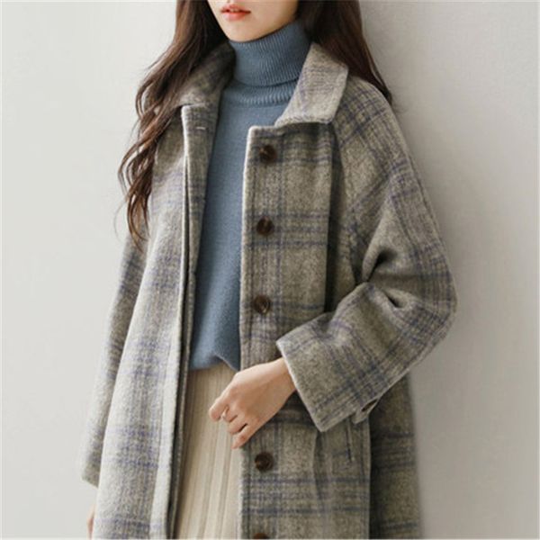 korean lattice wool jackets 2019 autumn winter women's clothing casual long sleeve long woolen plaid coat outerwear n988, Black
korean lattice wool jackets 2019 autumn winter women's clothing casual long sleeve long woolen plaid coat outerwear n988, Black