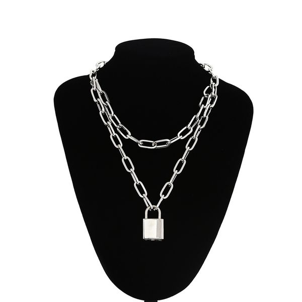 double layer lock chain necklace punk 90s link chain silver color padlock pendant necklace women fashion gothic jewelry
double layer lock chain necklace punk 90s link chain silver color padlock pendant necklace women fashion gothic jewelry