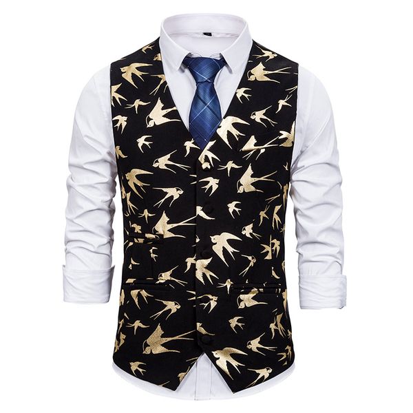 men's vests fashion little bird gold bronzing print vest men slim fit sleeveless waistcoat casual club party wedding gilet homme, Black;white
men's vests fashion little bird gold bronzing print vest men slim fit sleeveless waistcoat casual club party wedding gilet homme, Black;white