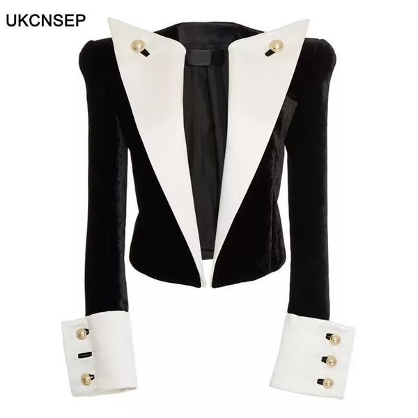 women's suits & blazers ukcnsep 2021 est stylish designer jacket metal buttons color block patchwork velvet short blazer, White;black
women's suits & blazers ukcnsep 2021 est stylish designer jacket metal buttons color block patchwork velvet short blazer, White;black