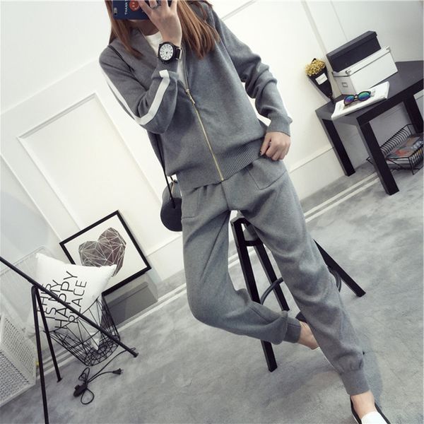 women sweater pantsuit two piece set 2018 casual zipper cardigan long-sleeved striped and pants women knitted set, White
women sweater pantsuit two piece set 2018 casual zipper cardigan long-sleeved striped and pants women knitted set, White