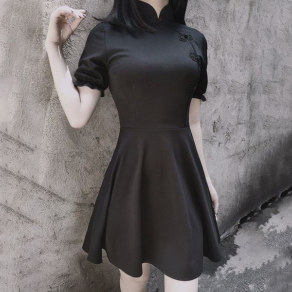 retro improved cheongsam dress female lolita high waist lantern sleeves vintage black mini dresses, Black;gray
retro improved cheongsam dress female lolita high waist lantern sleeves vintage black mini dresses, Black;gray