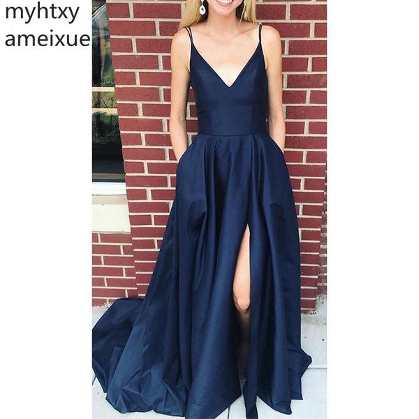 2019 elegant evening dress simple v-neck satin long prom dress custom made side slit navy evening gowns plus size, White;black
2019 elegant evening dress simple v-neck satin long prom dress custom made side slit navy evening gowns plus size, White;black