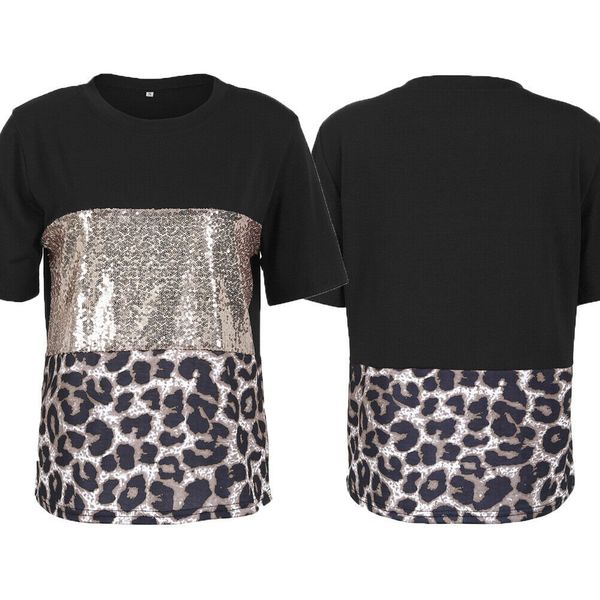 sequined leopard print patchwork tees women cotton elastic basic t-shirts female casual o neck short sleeve, White
sequined leopard print patchwork tees women cotton elastic basic t-shirts female casual o neck short sleeve, White