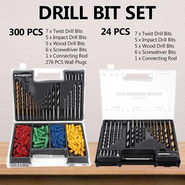 24/300 pcs/set titanium coated drill bits metric high speed steel twist drill tool set woodworking power drilling tool with case
24/300 pcs/set titanium coated drill bits metric high speed steel twist drill tool set woodworking power drilling tool with case